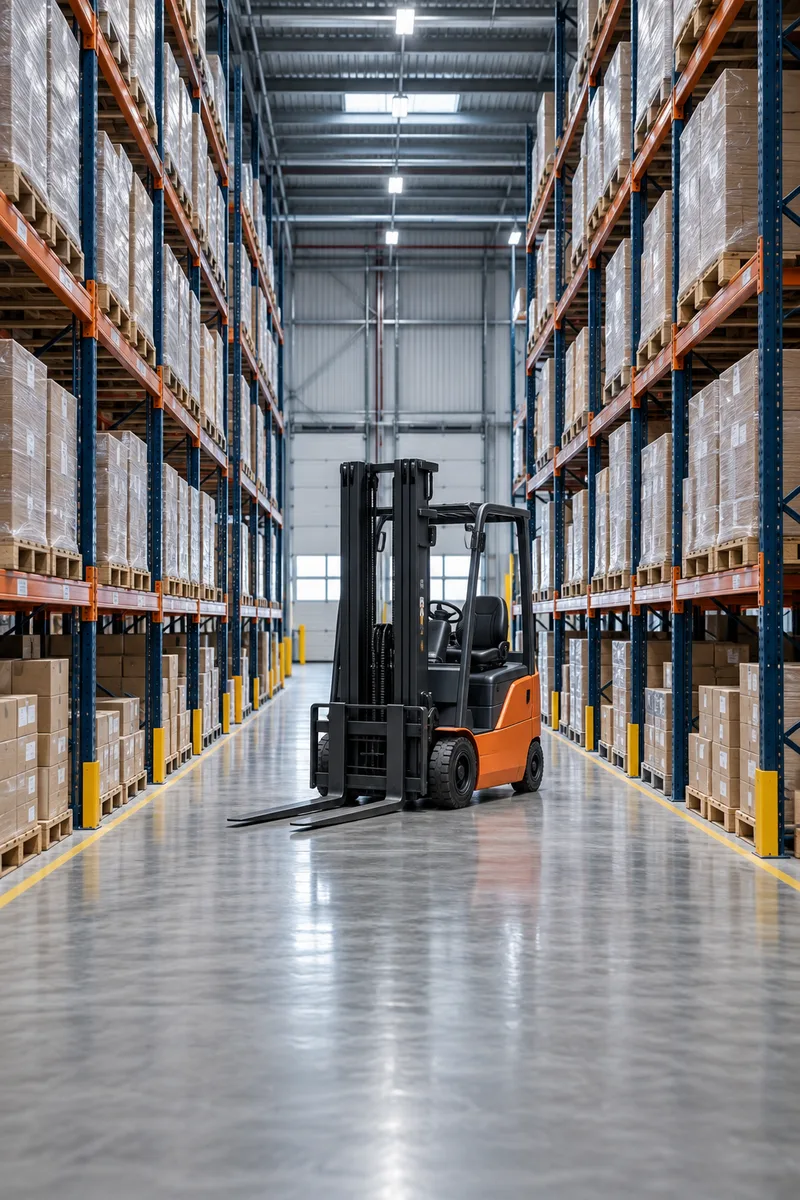 Almacén industrial con materiales organizados en estanterías
